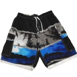 B.Split Men’s Swim Trunks Pool Shorts Blue Black Gray Tropical Print Size XXL